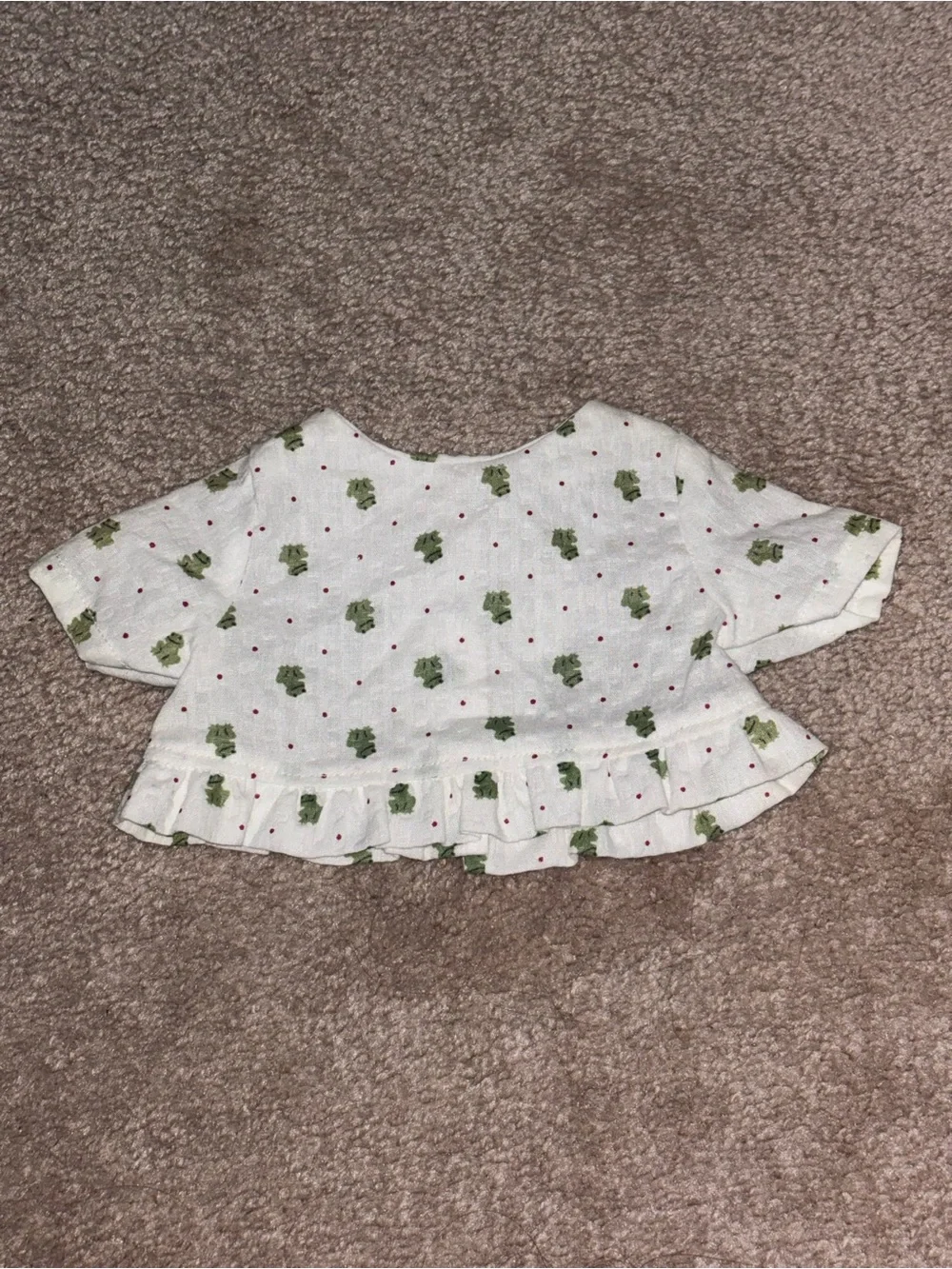 White Top with Green Frog Print and Ruffle Hem for 18-inch doll